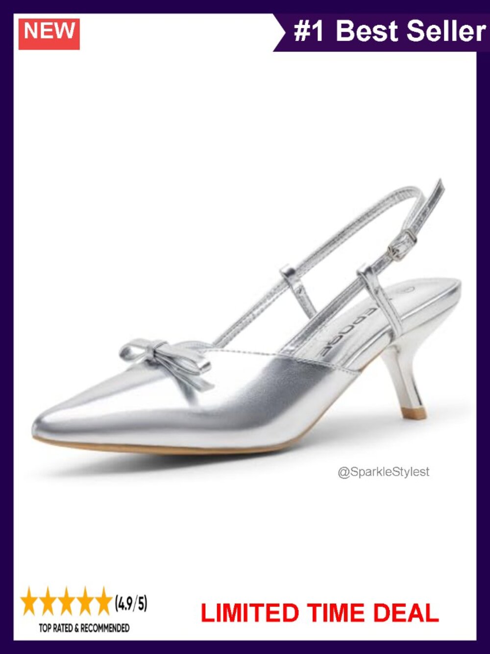 Slingback Kitten Heels Pointed Toe Dress Pumps with Bow
